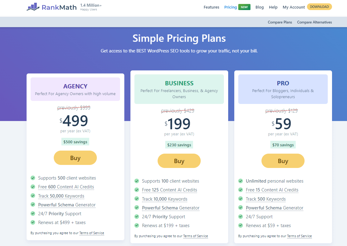 rank math seo pricing