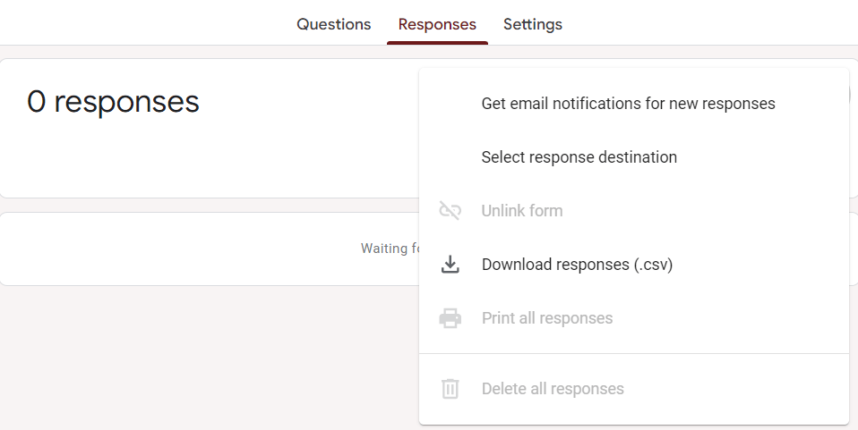 google forms responses screen settings